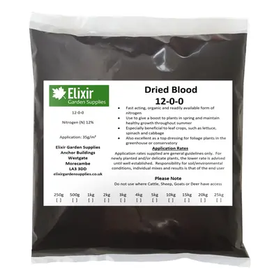 (Bag, 15kg) Elixir Gardens | Dried Blood Fertiliser 12-0-0 | Bag or Tub | 500g - 25kg