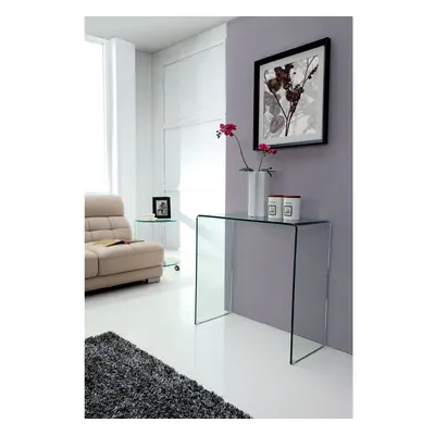 (Small) Crystal Modern Clear Bent 12mm Tempered Glass Console Table