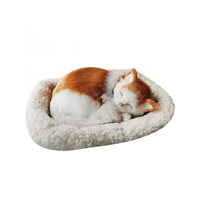 Realistic Sleeping Plush Toy Breathing Cat Furry Dog Stuffed Toy With Mat Animals Decor