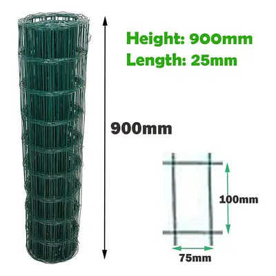 (900mm x 25m) Green Wire Mesh Roll Garden Fencing PVC Coated Galvanised Steel Wire