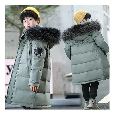 (Green, 8-9yrs) Russian Winter Children Boy Down Jacket Hooded Waterproof Thicken Warm Boy Outer