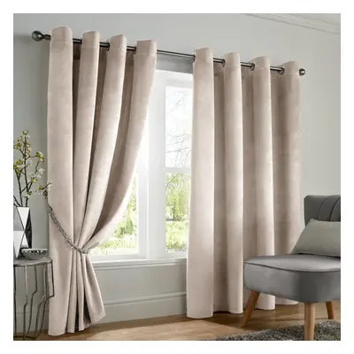 (90" x 90" (228cm x 228cm), Beige) Crushed Velvet Blackout Curtain Pair Ringtop Eyelet Curtains 