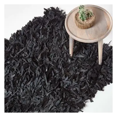 (90 x cm, Black) Dallas Leather Shaggy Rug