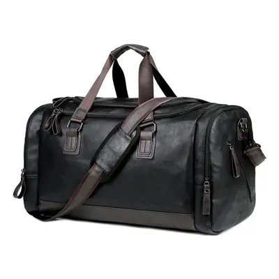 (black) Men Quality Pu Leather Travel Bags Carry On Luggage Bag Men Duffel Bags Handbag Casual T