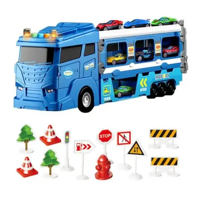 (blue) Kids Truck Toy With Sound Light Guideposts Double Layers Foldable Track Alloy Mini Ejecti