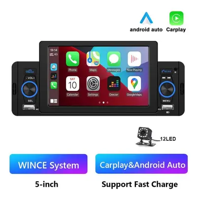 (as the picture, with led camera) Car Radio Din Carplay Android Auto Multimedia Player Bluetooth