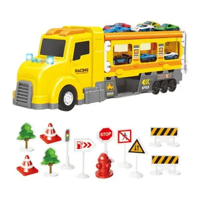 (yellow) Kids Truck Toy With Sound Light Guideposts Double Layers Foldable Track Alloy Mini Ejec