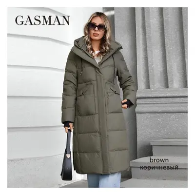 (coffee, M) Gasman Women&apos;s Jacket Long Fashion Grace Women Winter Down Jackets Zipper Pocke