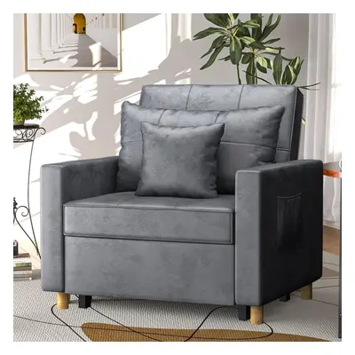 (Grey) YODOLLA Single Sofa Bed 3-in-1 Sleeper Chair Bed