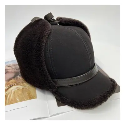 (coffee, 55-62cm) Wool Hat For Women Men Unisex Fluffy Winter Warm Ear Coverd Bomber Snow Cap Sh