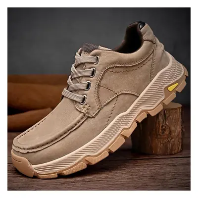 (khaki, 39) Men&apos;s Leather First Layer Cowhide Casual Shoes Business Shoes Outdoor Leisure H