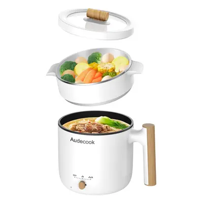 (1.8 Litres, White2) Electric Hot Pot with Steamer, 1.8L Portable Mini Travel Cooker, Multifunct