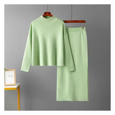 (light green, One Size) Women&apos;s Autumn Loose Fashion Two Piece Set Sweater Solid Color All 