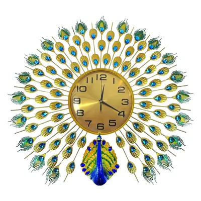 Peacock Wall Clock Retro Peacock Wall Watch Non Ticking for Home Office - 70cm