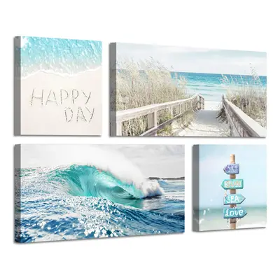 ARTISTIC PATH Beach Ocean Canvas Wall Art: Ocean Wave & Pathway and Beach Relax Signs Giclee Pri