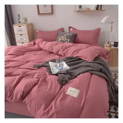 (rose pink, 220*240cm) Pure Color Bed Linen And Duvet Cover Bedding Double Four-piece Suit