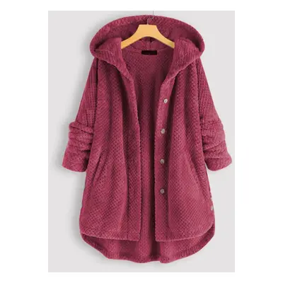 (wine red, XXXL) Large Size 8xl Women&apos;s Jacket Autumn Winter Hooded Coat Color Velvet Fashi