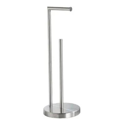 (silver) Toilet Paper Roll Holder Anti-slip Stainless Steel Double Pole Tissue Stand Punch-free 