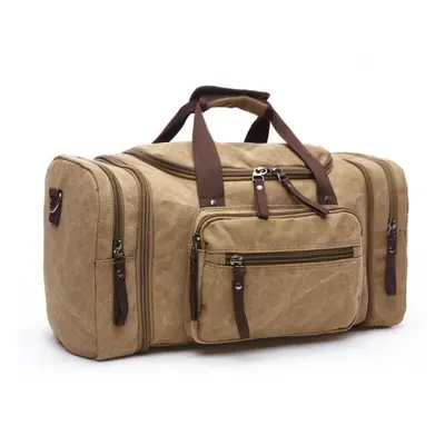 (khaki) Large Capacity Travel Duffle Canvas Travel Weekend Shoulder Multifunctional Overnight Du