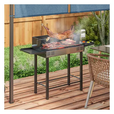 Outsunny Charcoal Spit Roasting Machine w/ 3-Tier Grill Grate & Foldable Shelves