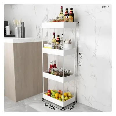 (white, 38.5*22*105.5cm) 2/3/4 Tier Slim Storage Cart Kitchen Bathroom Organizer Shelf Mobile Sh