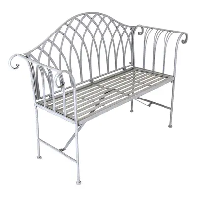 Charles Bentley Decorative Wrought Iron Outdoor Rustic Bench Curved Armrest Seater Weatherproof 