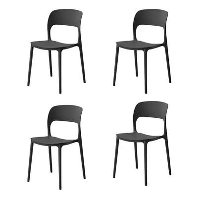 (4x Black Stacking Chairs) Modern Style Retro Dining Garden Stackable Chairs