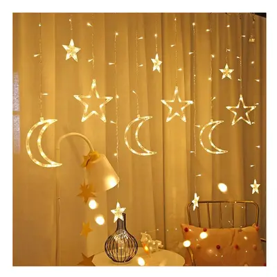 (Warm White) 3.5M Twinkling Star Moon LED Curtain Light Fairy String Light Home Decor Ramadan