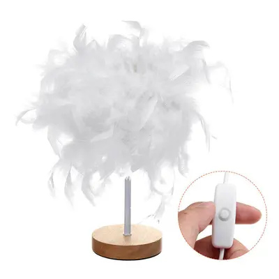 (Dimmable) USB Modern White Feather Shade Table Lamp Lampshade Elegant Bedside Desk Night Light 