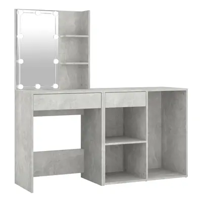 vidaXL LED Dressing Table with Cabinet Concrete Grey Engineered Wood Mirrored