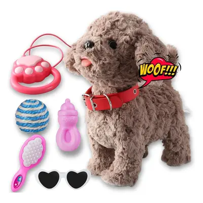 Walking Barking Dog Toy Singing Puppy Set, Repeat What You Say Teddy with Control Leash Electron