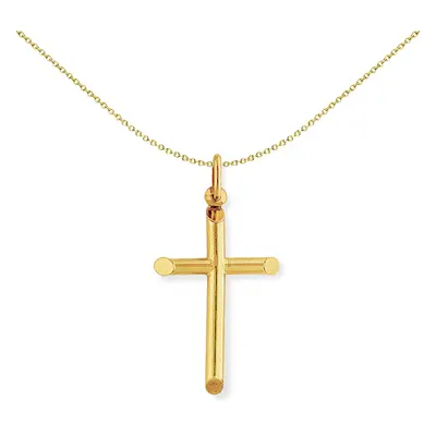 Jewelco London 9ct Yellow Gold Round Tube Bevelled Polished Cross Charm Pendant 22x41mm - CRNR02