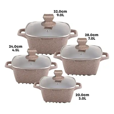 Nea Marbell Square Stockpot Set 4pc Marfil Brown