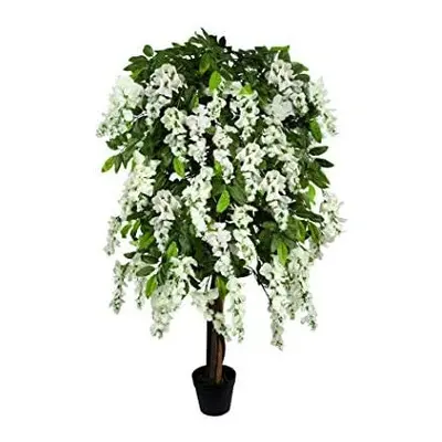 GreenBrokers Premium Artificial White Wisteria Tree 150cm/5ft Potted Plant, 150cm