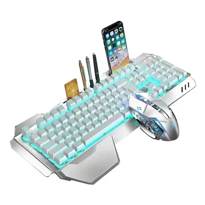 2.4G Mechanical Feel Rechargeable Wireless Keyboard and Mouse Set, mAh Capacity, LED Backlit Met