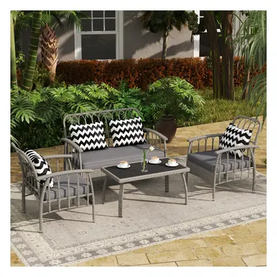 Outsunny Piece Rattan Garden Furniture Set with Adjustable Back, Grey