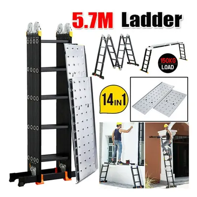 5.7M Aluminium Folding Ladder Multi Purpose W/ Platform Locking Steps