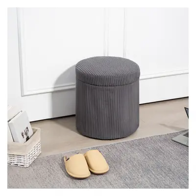 HOMCOM Round Storage Ottoman with Lid, Vanity Stool with Storage, Grey