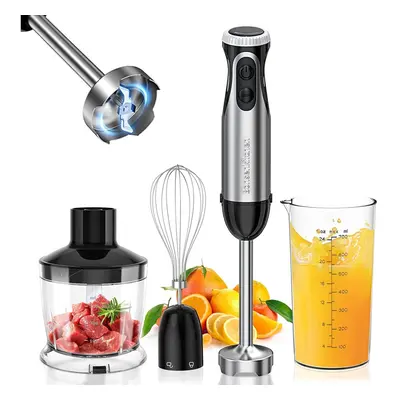 (Blender Whisk&Chopper&Cup) Stainless Steel Hand Blender, 4-in-1 Stick Blender, 20-Position Adju