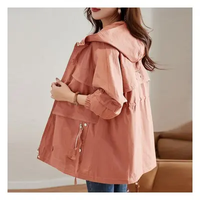 (as the picture, XXL) Fashionable Plus Size Women&apos;s Mid-length Windbreaker Coat With Hooded