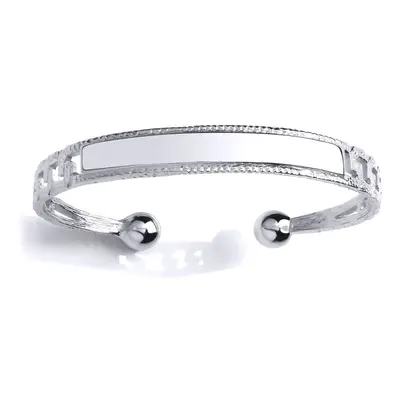 Jewelco London Mens Sterling Silver Curb Link ID Bar Torque Bangle Bracelet 9mm 7mm Balls - GVG1