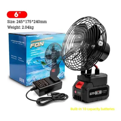 (black, ã6 inchesã10 capacity batteries) Cordless Rechargeable Electric Fan Household Outdoo