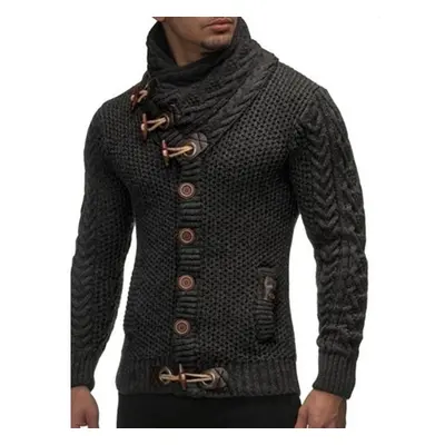 (dark gray, M) Mens Buckle Sweater Cardigan Winter Warm Thick Hedging Turtleneck Knitting Jumper