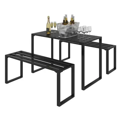 Outsunny 3Pcs Outdoor Dining Set Metal Beer Table Bench Patio Garden Yard