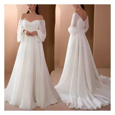 (white, L) Chest Wrapped Ruffle Edge Red Black White Mid Waist Solid Temperament Long Dress Even