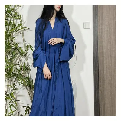 (blue, M) Chinese Wei Jin Dynasty Style Hanfu Suit Chinese Style Printed Literary Women Suit