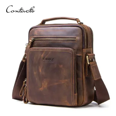 (coffee) Contact&apos;s Genuine Leather Messenger Bags Shoulder Bag For Men