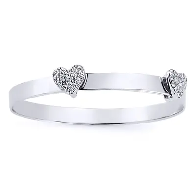 Jewelco London Girls Sterling Silver Cubic Zirconia Heart Expanding ID Baby Bangle Bracelet - BN