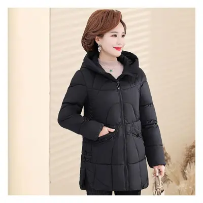 (black, XXL) Thick Hooded Cotton Coat For Middle-aged And Elderly Mothers Loose And Warm Cotton 