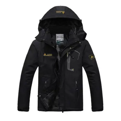 (black, 6XL) Men&apos;s Winter Hooded Windbreaker Thickened Warm Coat Cool Mountaineering Sports